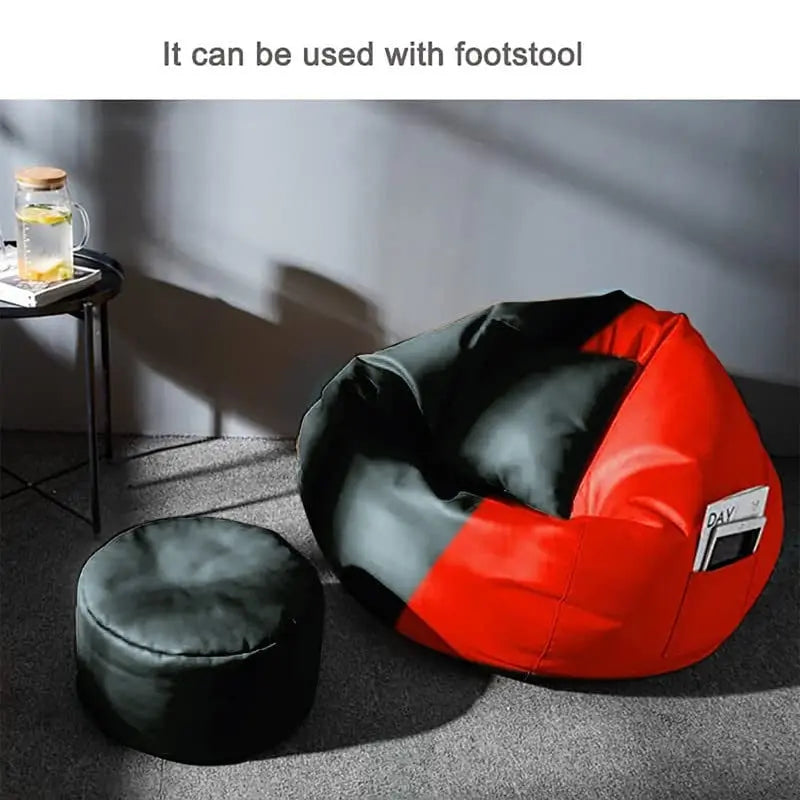 ZenLiving® 4XL Filled Bean Bag Combo – Faux Leather | Red & Black | Footrest + Cushion Zen Living