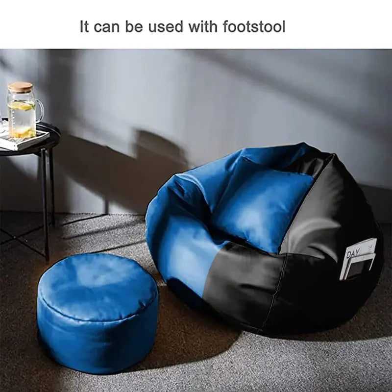 ZenLiving® 4XL Filled Bean Bag Combo – Faux Leather | Royal Blue & Black | Footrest + Cushion Zen Living