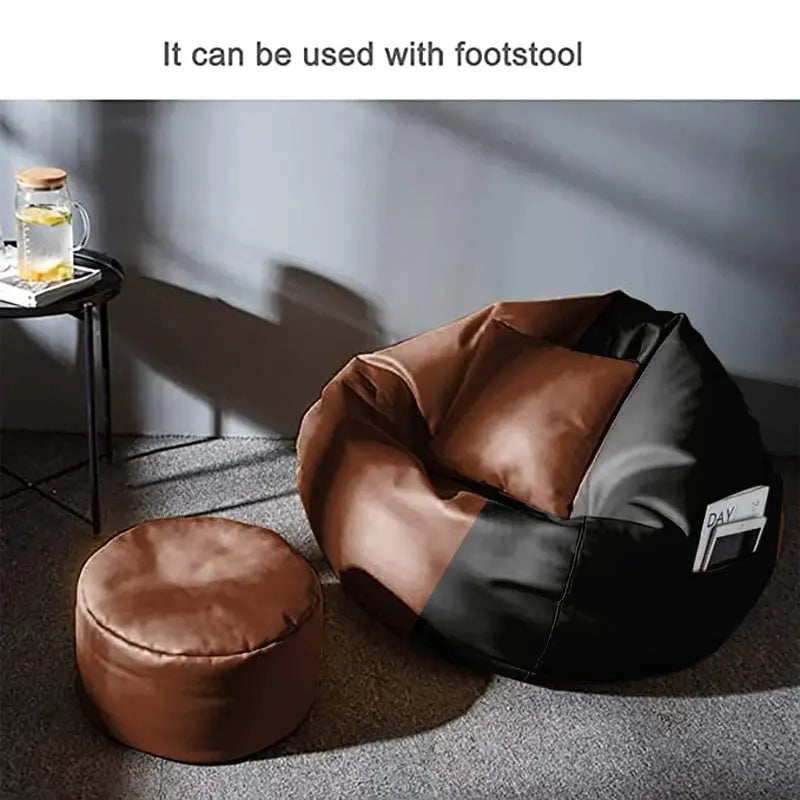 ZenLiving® 4XL Filled Bean Bag Combo – Faux Leather | Tan & Black | Footrest + Cushion (Copy) Zen Living