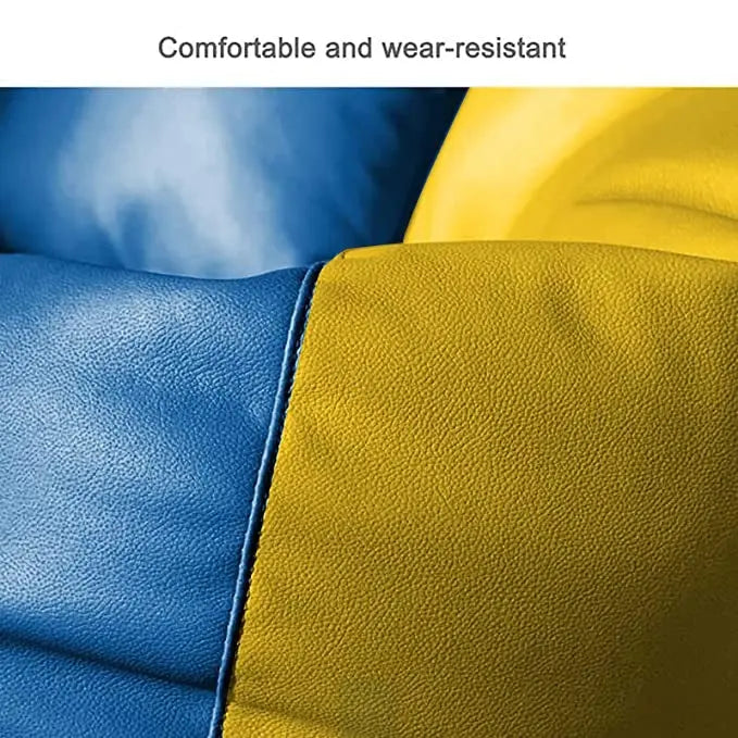 ZenLiving® 4XL Filled Bean Bag Combo – Faux Leather | Yellow & Blue | Footrest + Cushion Zen Living