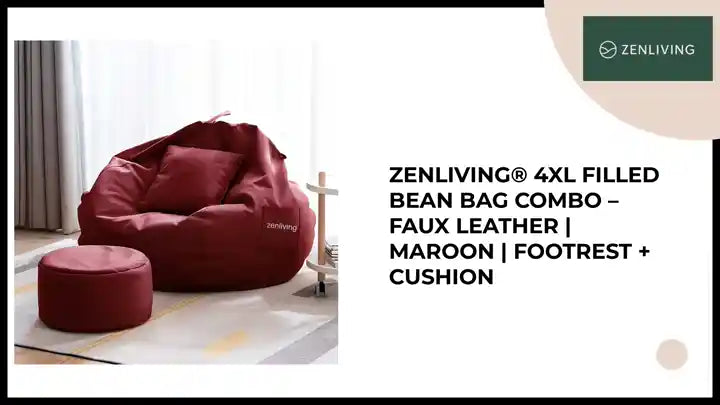 ZenLiving&reg; 4XL Filled Bean Bag Combo &ndash; Faux Leather | Maroon | Footrest + Cushion by@Outfy