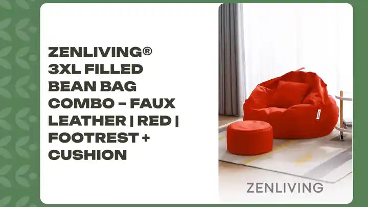 ZenLiving&reg; 3XL Filled Bean Bag Combo &ndash; Faux Leather | Red | Footrest + Cushion by@Outfy