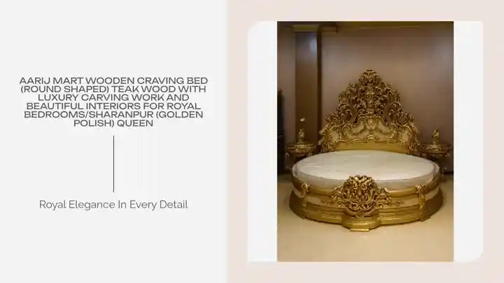 AARIJ MART Wooden Craving Bed (Round Shaped) Teak Wood with Luxury Carving Work and Beautiful interiors for Royal Bedrooms/sharanpur (Golden Polish) Queen by@Outfy