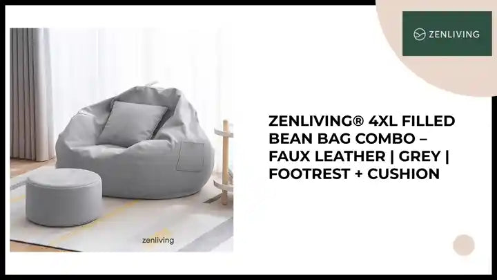 ZenLiving&reg; 4XL Filled Bean Bag Combo &ndash; Faux Leather | Grey | Footrest + Cushion by@Outfy