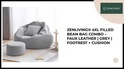 ZenLiving&reg; 4XL Filled Bean Bag Combo &ndash; Faux Leather | Grey | Footrest + Cushion by@Outfy