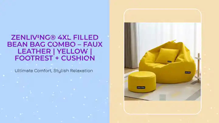 ZenLiving&reg; 4XL Filled Bean Bag Combo &ndash; Faux Leather | Yellow | Footrest + Cushion by@Outfy