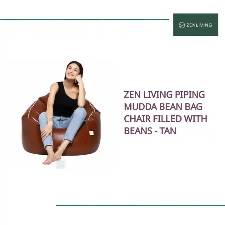 Zen Living Piping Mudda Bean Bag Chair Filled With Beans - Tan by@Outfy