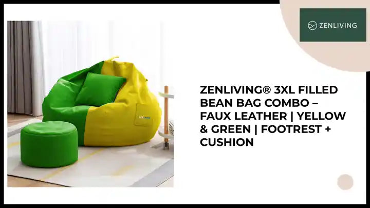 ZenLiving&reg; 3XL Filled Bean Bag Combo &ndash; Faux Leather | Yellow &amp; Green | Footrest + Cushion by@Outfy