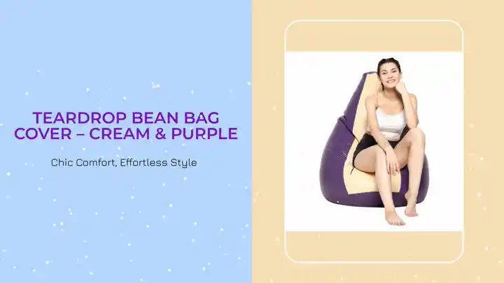 Teardrop Bean Bag Cover &ndash; Cream &amp; Purple by@Outfy