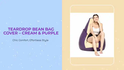 Teardrop Bean Bag Cover &ndash; Cream &amp; Purple by@Outfy