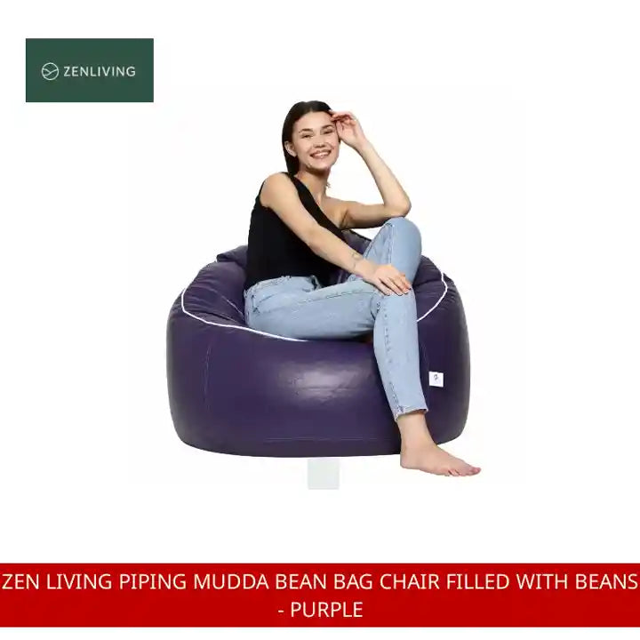 Zen Living Piping Mudda Bean Bag Chair Filled With Beans - Purple by@Outfy