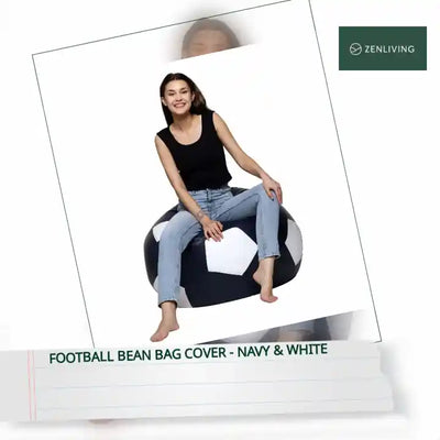 Football Bean Bag Cover - Navy &amp; White by@Outfy