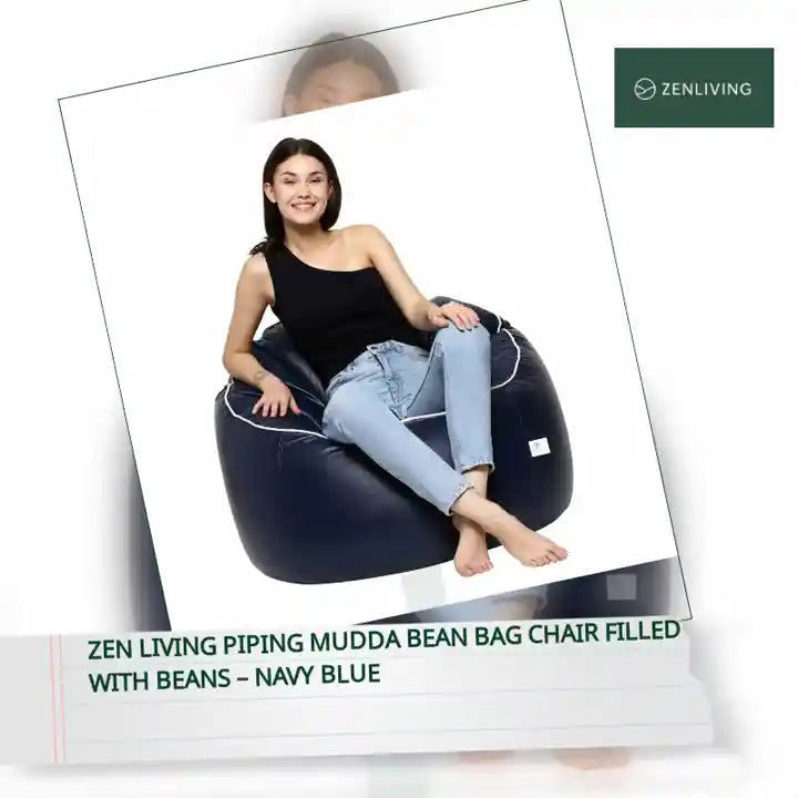 Zen Living Piping Mudda Bean Bag Chair Filled With Beans &ndash; Navy Blue by@Outfy