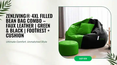 ZenLiving&reg; 4XL Filled Bean Bag Combo &ndash; Faux Leather | Green &amp; Black | Footrest + Cushion by@Outfy