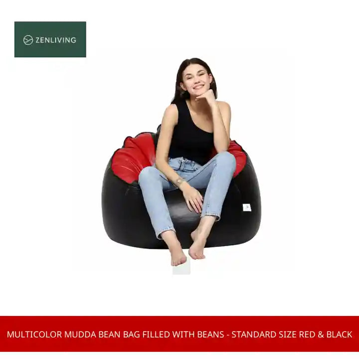 Multicolor Mudda Bean Bag Filled With Beans - Standard Size Red &amp; Black by@Outfy