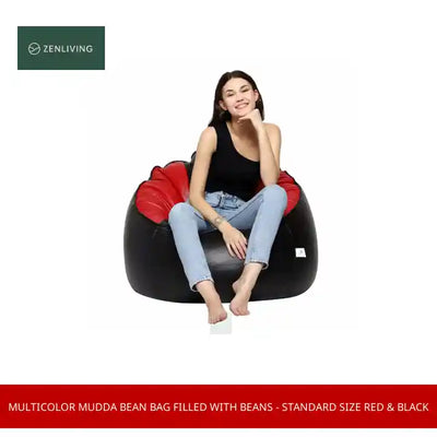 Multicolor Mudda Bean Bag Filled With Beans - Standard Size Red &amp; Black by@Outfy
