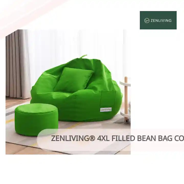 ZenLiving&reg; 4XL Filled Bean Bag Combo &ndash; Faux Leather | Green | Footrest + Cushion by@Outfy
