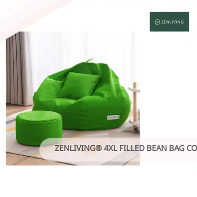 ZenLiving&reg; 4XL Filled Bean Bag Combo &ndash; Faux Leather | Green | Footrest + Cushion by@Outfy