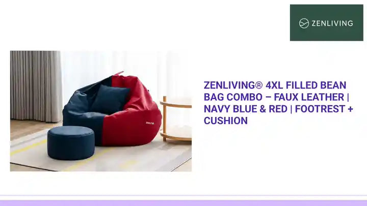ZenLiving&reg; 4XL Filled Bean Bag Combo &ndash; Faux Leather | Navy Blue &amp; Red | Footrest + Cushion by@Outfy