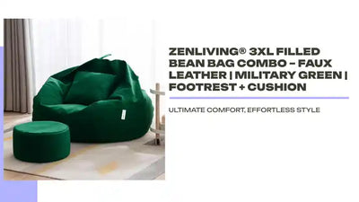 ZenLiving&reg; 3XL Filled Bean Bag Combo &ndash; Faux Leather | Military Green | Footrest + Cushion by@Outfy