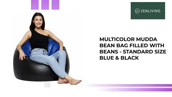 Multicolor Mudda Bean Bag Filled With Beans - Standard Size Blue &amp; Black by@Outfy