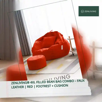 ZenLiving&reg; 4XL Filled Bean Bag Combo &ndash; Faux Leather | Red | Footrest + Cushion by@Outfy