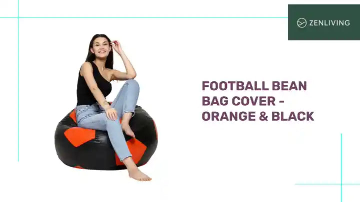 Football Bean Bag Cover - Orange &amp; Black by@Outfy