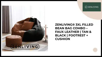 ZenLiving&reg; 3XL Filled Bean Bag Combo &ndash; Faux Leather | Tan &amp; Black | Footrest + Cushion by@Outfy