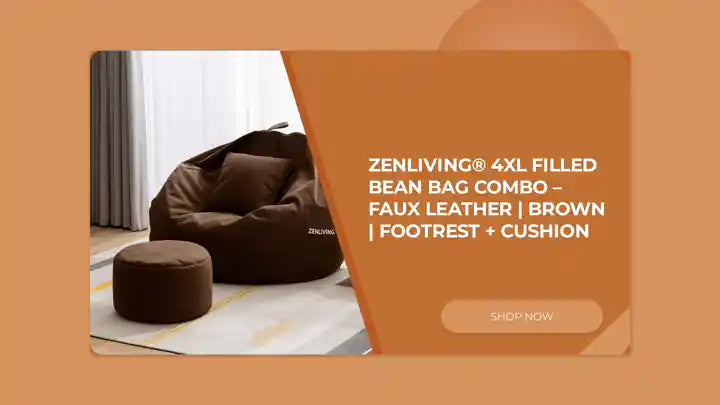 ZenLiving&reg; 4XL Filled Bean Bag Combo &ndash; Faux Leather | Brown | Footrest + Cushion by@Outfy