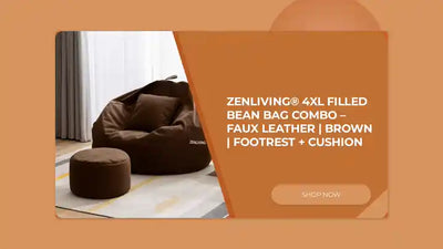 ZenLiving&reg; 4XL Filled Bean Bag Combo &ndash; Faux Leather | Brown | Footrest + Cushion by@Outfy