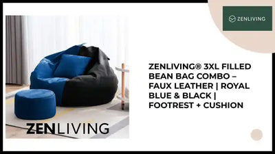 ZenLiving&reg; 3XL Filled Bean Bag Combo &ndash; Faux Leather | Royal Blue &amp; Black | Footrest + Cushion by@Outfy
