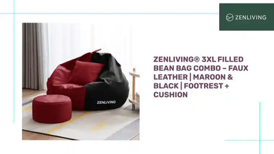 ZenLiving&reg; 3XL Filled Bean Bag Combo &ndash; Faux Leather | Maroon &amp; Black | Footrest + Cushion by@Outfy