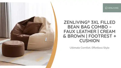 ZenLiving&reg; 3XL Filled Bean Bag Combo &ndash; Faux Leather | Cream &amp; Brown | Footrest + Cushion by@Outfy