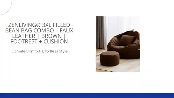 ZenLiving&reg; 3XL Filled Bean Bag Combo &ndash; Faux Leather | Brown | Footrest + Cushion by@Outfy