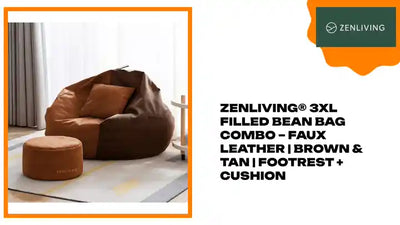 ZenLiving&reg; 3XL Filled Bean Bag Combo &ndash; Faux Leather | Brown &amp; Tan | Footrest + Cushion by@Outfy