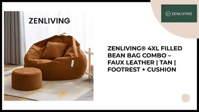 ZenLiving&reg; 4XL Filled Bean Bag Combo &ndash; Faux Leather | Tan | Footrest + Cushion by@Outfy