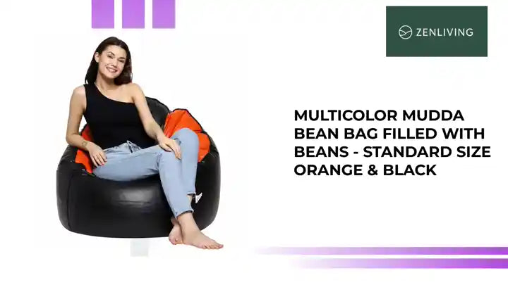 Multicolor Mudda Bean Bag Filled With Beans - Standard Size Orange &amp; Black by@Outfy