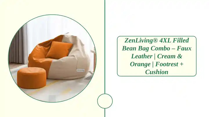 ZenLiving&reg; 4XL Filled Bean Bag Combo &ndash; Faux Leather | Cream &amp; Orange | Footrest + Cushion by@Outfy