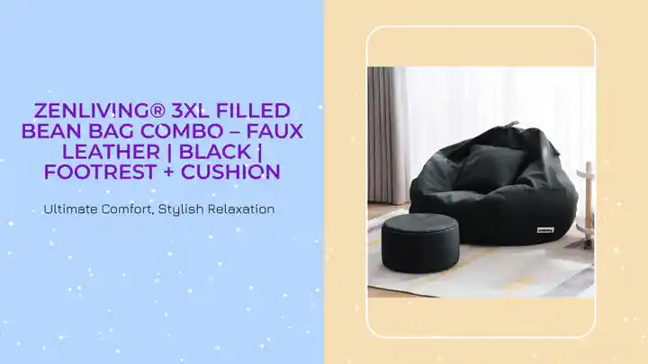 ZenLiving&reg; 3XL Filled Bean Bag Combo &ndash; Faux Leather | Black | Footrest + Cushion by@Outfy
