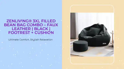 ZenLiving&reg; 3XL Filled Bean Bag Combo &ndash; Faux Leather | Black | Footrest + Cushion by@Outfy