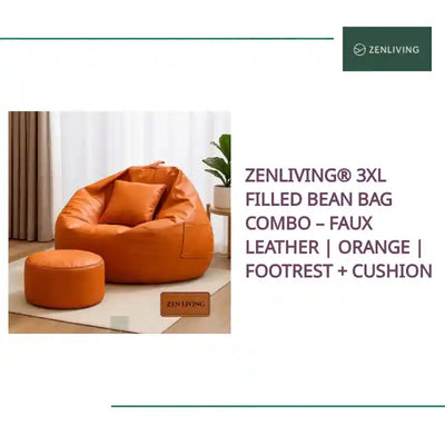 ZenLiving&reg; 3XL Filled Bean Bag Combo &ndash; Faux Leather | Orange | Footrest + Cushion by@Outfy