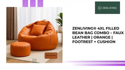 ZenLiving&reg; 4XL Filled Bean Bag Combo &ndash; Faux Leather | Orange | Footrest + Cushion by@Outfy