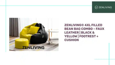 ZenLiving&reg; 4XL Filled Bean Bag Combo &ndash; Faux Leather | Black &amp; Yellow | Footrest + Cushion by@Outfy