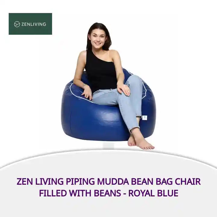 Zen Living Piping Mudda Bean Bag Chair Filled With Beans - Royal Blue by@Outfy