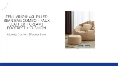 ZenLiving&reg; 4XL Filled Bean Bag Combo &ndash; Faux Leather | Cream| Footrest + Cushion by@Outfy