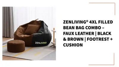 ZenLiving&reg; 4XL Filled Bean Bag Combo &ndash; Faux Leather | Black &amp; Brown | Footrest + Cushion by@Outfy