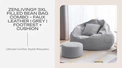 ZenLiving&reg; 3XL Filled Bean Bag Combo &ndash; Faux Leather | Grey | Footrest + Cushion by@Outfy